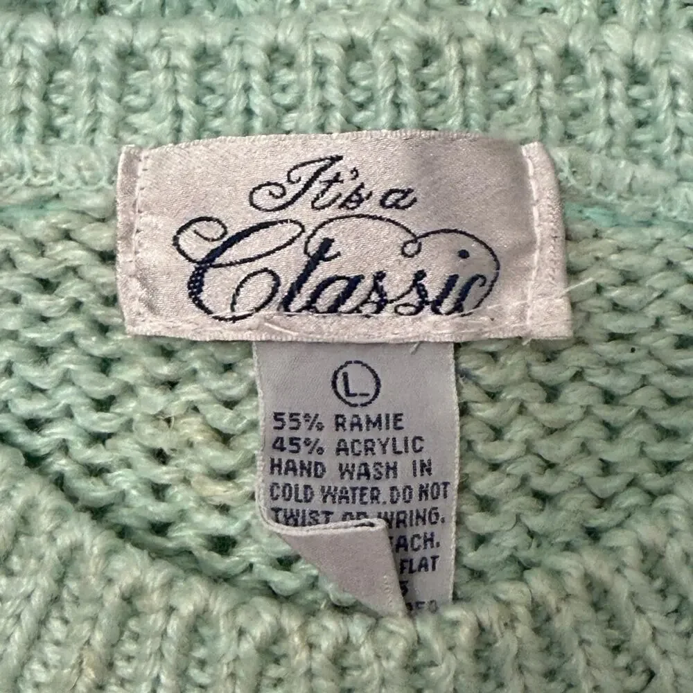 Vintage 80s Mint Green Pastel Knit Sweater Soft Cozy Retro M/L